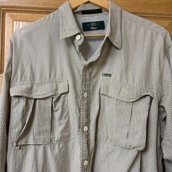 Orvis Taupe Gingham Collared Vented Shirt Large‎ - Picture 1 of 9